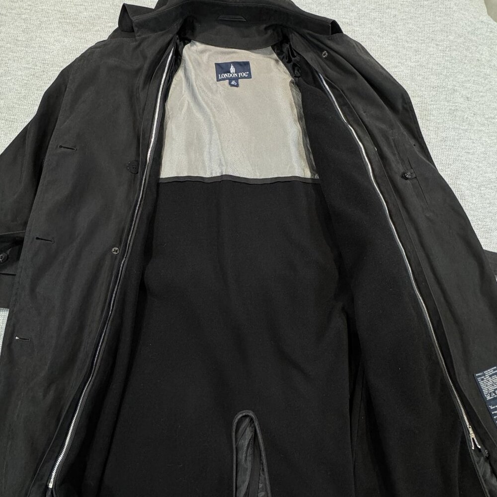 London Fog Trench Coat Womens Sz 14 Double Breasted Black Removable Warmer Lined - Picture 4 of 16